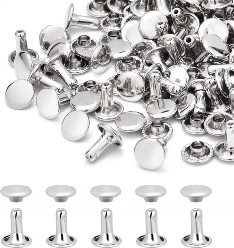 Vista 20 de 400 juegos de remaches para cuero, remaches de cuero de doble tapa redonda de 10 mm, remaches tubulares con punta para correa de bolso, llaveros