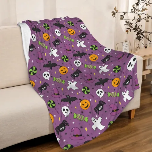 Vista 26 de Manta de Halloween para bebé, diseño de calabaza, fantasma, telaraña, súper suave, manta acogedora para recién nacido, manta de recepción para bebé