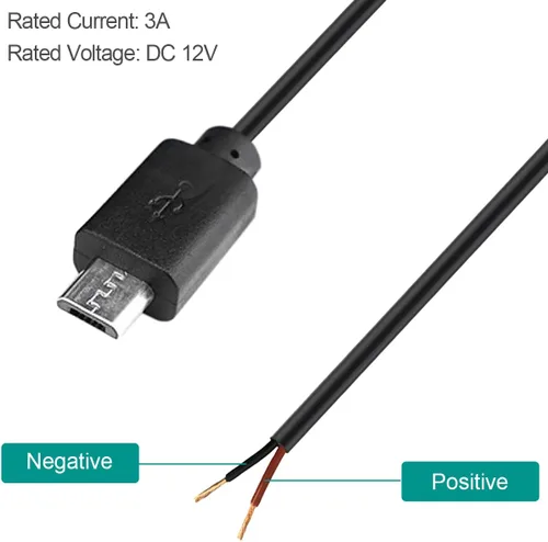 Vista 3 de Cable micro USB macho hembra a 2 extremos de cable abiertos, conector USB 2.0 a 2 cables, cable de extensión de cable de alimentación, conector