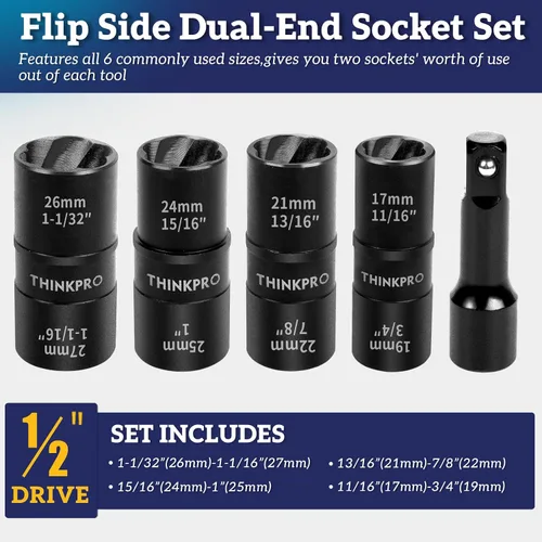 Vista 2 de Herramienta de extracción de tuercas abatibles, kit de 5 piezas para quitar bloqueo de rueda 1/2 Inch Drive Lug Nut Extractor Set, Stripped Lug