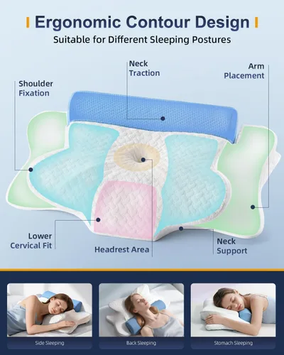 Vista 3 de Almohadas cervicales para el cuello con cilindro de rodillo cervical redondo y almohada de tracción de refuerzo (2 en 1 extraíble) Almohada
