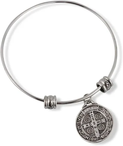 Vista 5 de Pulsera San Benito Medallas de San Benito son grandes regalos católicos o regalos de confirmación y Medalla de San Benito un brazalete de acero