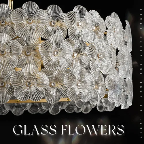 Vista 4 de Lámpara de cristal transparente de flores de 24 "8 luces de oro Dorado