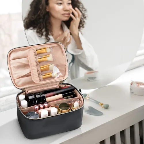 Vista 8 de OCHEAL - Bolsa de maquillaje portátil para cosméticos, estuche organizador de viaje de gran capacidad para mujeres, bolsa de aseo para niñas