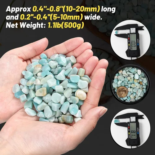 Vista 3 de Chips de cristal de amazonita natural triturado de 1.1 libras, chips de cristales curativos a granel, piedras preciosas de cristal triturado