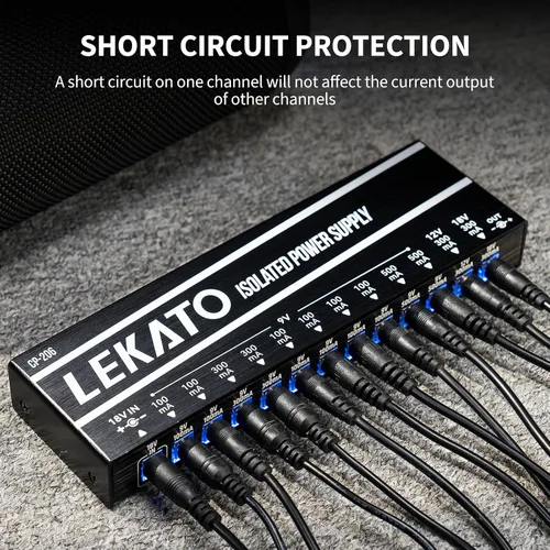 Vista 3 de LEKATO Fuente de alimentación para pedal de guitarra, fuente de alimentación aislada de 12 puertos, salida CC 9V/12V/18V, 100mA a 500mA para pedales