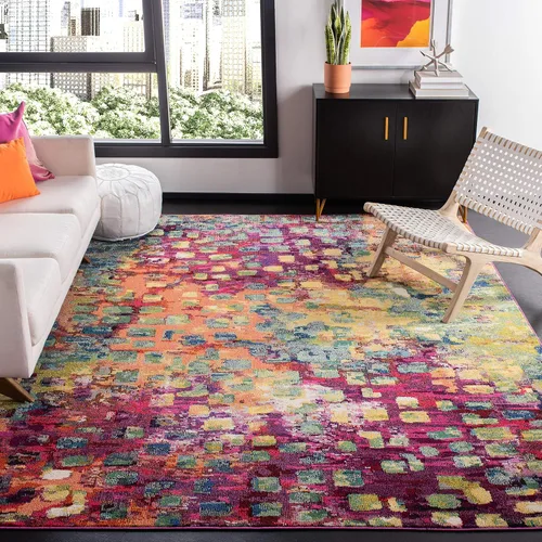 Vista 14 de SAFAVIEH Colección Madison - Alfombra de pasillo, 2'2" x 6', color fucsia y oro, diseño bohemio abstracto envejecido, no desprende pelusa y fácil