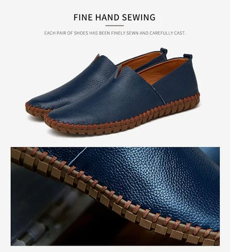 Vista 4 de Mocasines de cuero genuino para hombre, zapatos de conducción suaves para caminar