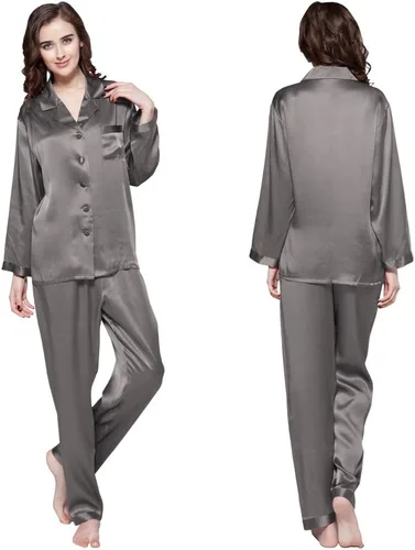 Vista 17 de LilySilk - Conjunto de pijama de seda para mujer, cómoda, de dos piezas, de manga larga, Seda de morera auténtica de 16 momme Verde aguacate