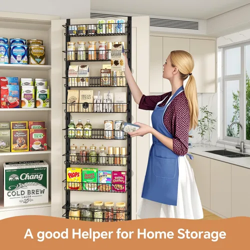 Vista 8 de MIAOLI Organizador de despensa sobre la puerta, estante de especias ajustable de 10 niveles, organizador de condimentos colgante para cocina, baño