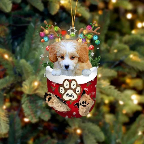 Vista 12 de Adornos personalizados de Pug cervatillo – Decoración personalizada para árbol de Navidad con patas de bolsillo de nieve