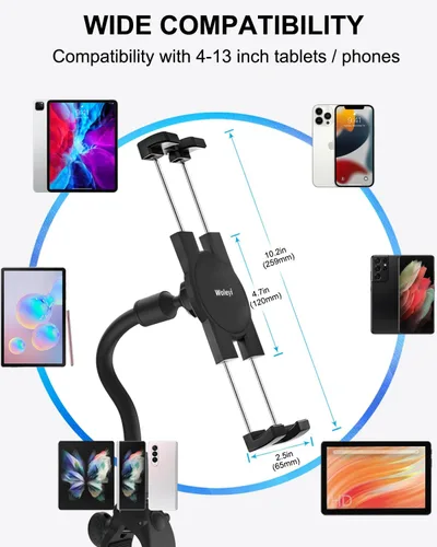 Vista 5 de Soporte de cuello de cisne para iPad para cochecito, soporte ajustable para tableta de teléfono, abrazadera de poste para cochecito de bebé, carrito