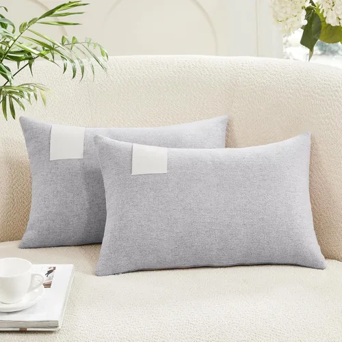 Vista 34 de Deconovo Juego de 2 fundas de almohada de pana suave con cremallera invisible, 16 x 16 pulgadas, color gris pardo, decoración del hogar para sofá