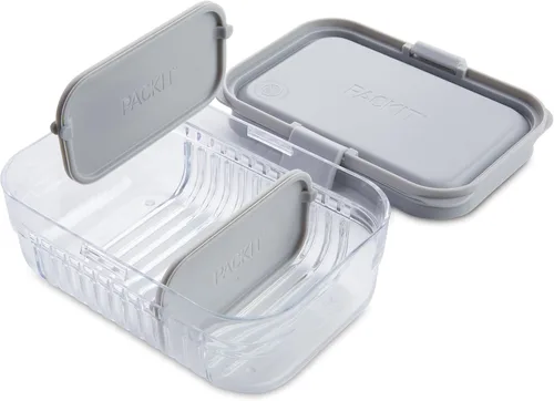 Vista 10 de PackIt Mod Lunch Bento Contenedor de almacenamiento de alimentos, verde menta, base de cristal transparente a prueba de roturas, con divisores