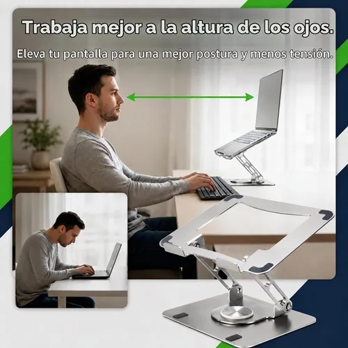 Vista 2 de Uncaged Ergonomics Soporte giratorio para computadora portátil, soporte ajustable para iPad para escritorio con rotación de 360°, soporte portátil