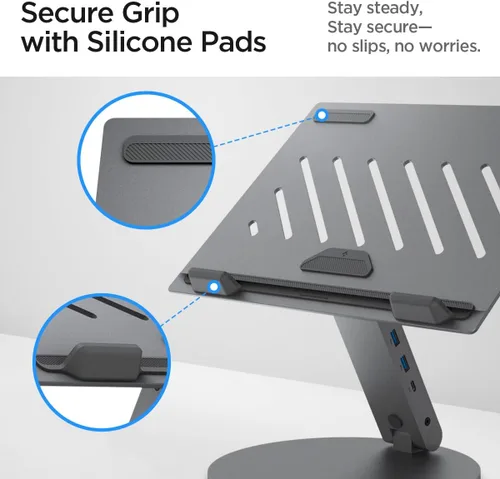 Vista 4 de Spigen ArcDock - Soporte para laptop con concentrador 6 en 1 USB-A 3.0, USB-C 3.0, PD 100W, 4K 60Hz HDMI, universal, ajustable, plegable, con base