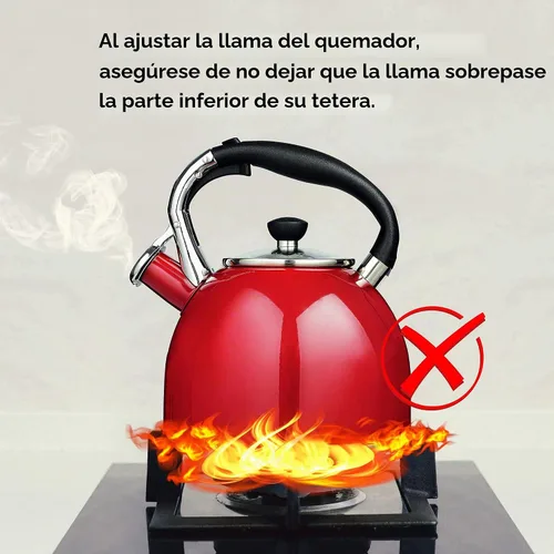 Vista 6 de Hervidor de té silbante: hervidor de acero inoxidable de 2.5 cuartos con fondo de cápsula y tapa de vidrio resistente al calor (rojo) Tetera roja