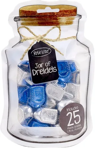 Vista 6 de Rite Lite Tarro de Dreidels, 25 Dreidels de plástico mediano multicolor, juego clásico de Janucá Spinning Dreidel, paquete de valor a granel