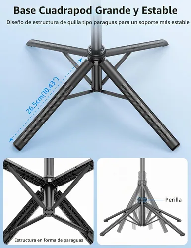 Vista 3 de QIRITA Trípode de seguimiento facial automático de 64 pulgadas, rotación de 360° de aluminio, cuadrápodo, palo selfie con control remoto, trípode