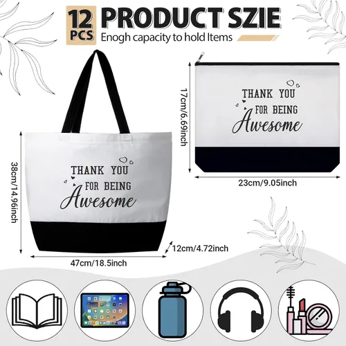 Vista 16 de Silkfly 32 piezas inspiradoras bolsa de lona con cremallera reutilizable motivacional bolsa de maquillaje conjunto para mujeres, amigas compañeras