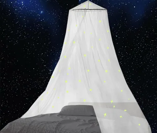 Vista 9 de BCBYou Mosquitera con estrellas fluorescentes que brillan en la oscuridad para bebés, niños y adultos, para cubrir la cuna, cama infantil, cama
