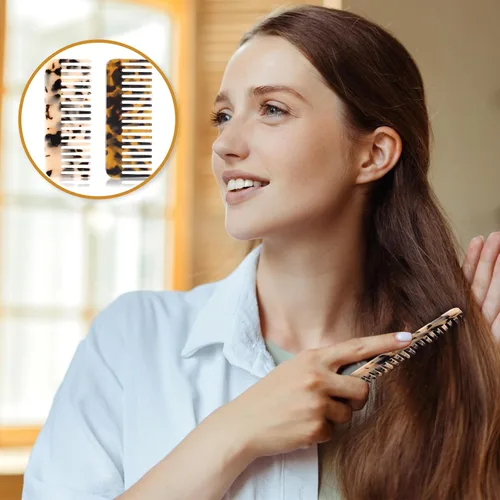 Vista 4 de Peine desenredante grande de dientes anchos para cabello grueso, rizado y ondulado, paquete de 2 peines desenredantes de acetato para húmedo y seco