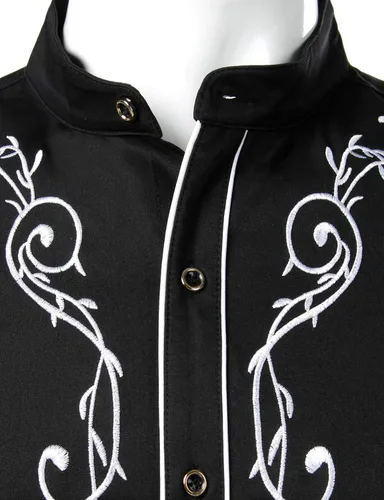 Vista 3 de ZEROYAA Camisas de vestir de manga larga con bordado floral para hombre