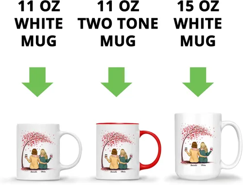 Vista 5 de Gossby - Taza de café personalizada para mujer, 2 unidades, con nombres personalizados Taza personalizada para dos mujeres, taza de café