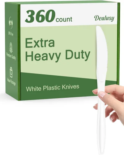 Vista 9 de Dealusy 360 cuchillos de plástico negro extra resistentes, desechables, sin BPA, resistentes al calor, cuchillos desechables sólidos y duraderos a