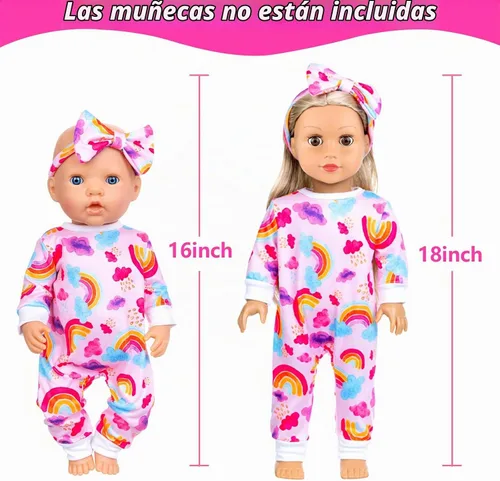 Vista 3 de Ecore Fun 5 juegos de ropa de muñeca y diademas – Accesorios para muñecas de 14 a 16 pulgadas, total 10 piezas – Mono con bonito patrón para muñecas