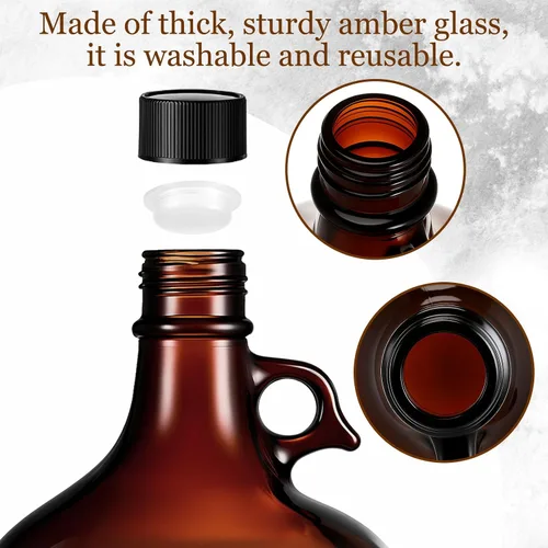 Vista 3 de Maxdot Paquete de 1 jarra de fermentación de vidrio de 1 galón con tapa hermética, 128 onzas de vidrio ámbar Carboy con asa para kombucha