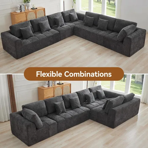 Vista 73 de Sofás seccionales modulares de 110 pulgadas para sala de estar, sofá seccional comprimido sin hueso, sofá de espuma viscoelástica tapizado de 3 Beige