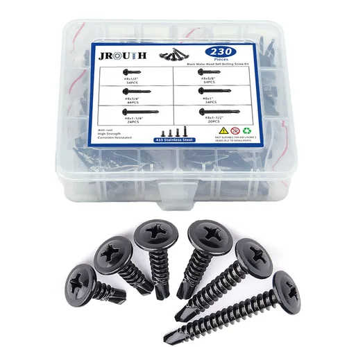 Vista 9 de Tornillos autoperforantes - Kit de tornillos de cabeza hexagonal con arandela #8 x 1/2'' a 1-1/2'', tornillos autorroscantes de acero inoxidable 410
