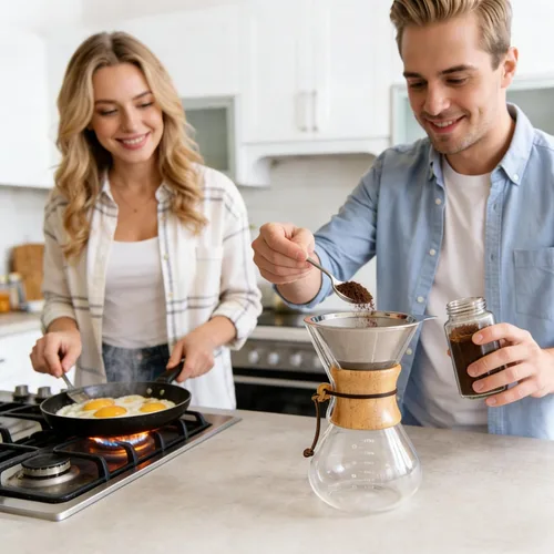 Vista 3 de Subjectthree - Juego de cafetera de vidrio para verter sobre 6 tazas con filtro reutilizable, fácil de limpiar para camping, oficina, cafeterías