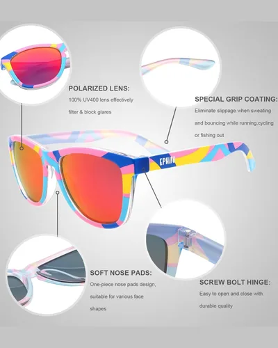Vista 4 de EPHIU Lentes de sol polarizados para hombres y mujeres, lentes de espejo unisex para correr, senderismo, ciclismo, sin rebote, sin deslizamiento