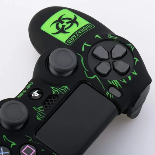 Vista 4 de 9CDeer 1 Piece of Silicone Laser Carving Protective Cover Skin + 6 Thumb Grips & Dust Proof Plugs for PS4SlimPro Controller Bio Hazard