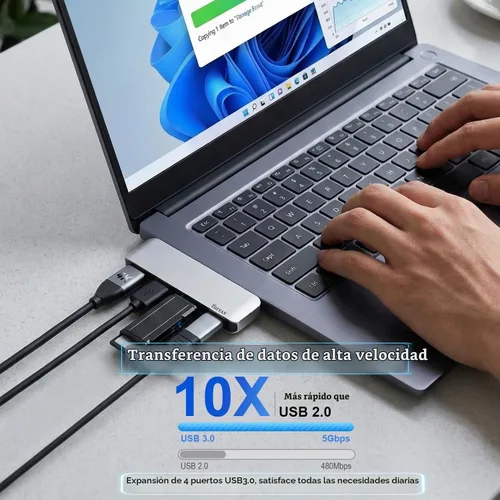 Vista 3 de Adaptador multipuerto HDMI USB C Hub 4K con 3 puertos USB 3.0 para MacBook