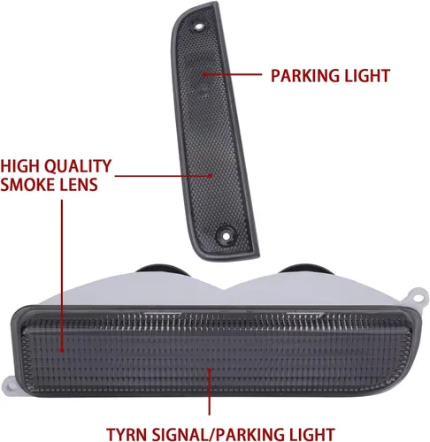 Vista 4 de Se adapta a luces de señal Jeep 97-01 XJ – Combo de luces intermitentes de parachoques ahumado + juego de lámparas de marcador lateral de esquina