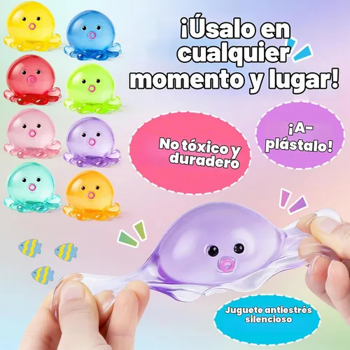 Vista 2 de VISCOO Paquete de 16 bolas antiestrés de pulpo para niños, juguetes blandos Multicolor