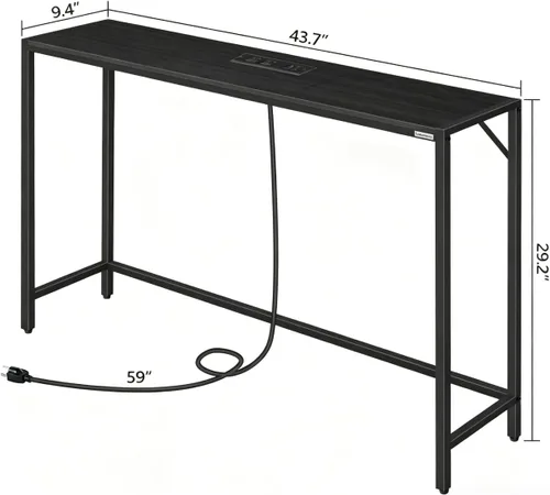 Vista 3 de MAHANCRIS Mesa consola, mesa de sofá estrecha, mesa de entrada de 43.3 pulgadas con estación de energía, mesa detrás del sofá, estilo simple