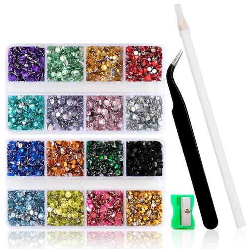 Vista 20 de 10400 diamantes de imitación beige, cristales de resina de gelatina para uñas, cristales de bricolaje con parte trasera plana no termoadhesivos