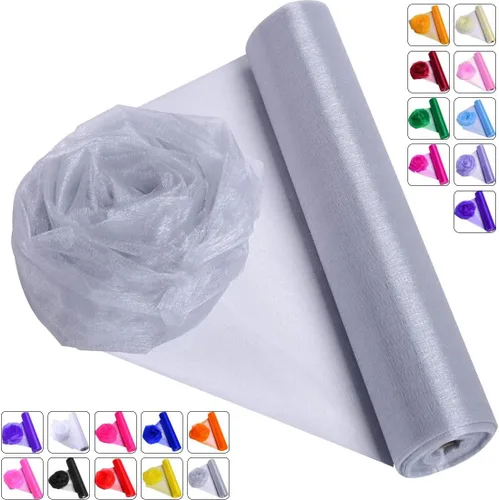 Vista 17 de Tela de Organza de Cristal Tul - 16" por 50 Yardas Tela Transparente para Decoración de Fiestas de Boda Despedida de Soltera Tutú Rollo de Malla