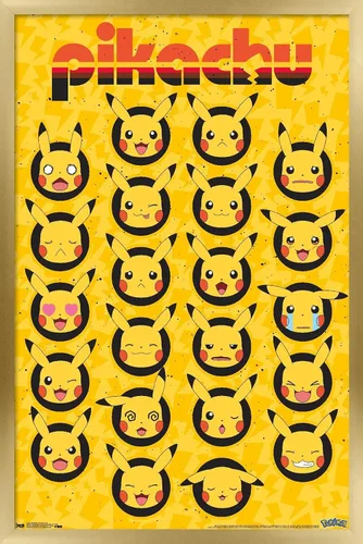 Vista 12 de Trends International Pokémon - Póster de pared de caras de Pikachu, 14.725 x 22.375 pulgadas, versión enmarcada de madera de granero Versión