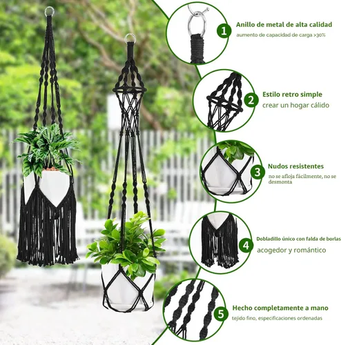 Vista 2 de SFENNGPET - Paquete de 6 perchas de macramé para plantas, juego de 6 perchas colgantes para plantas de interior con kit de 6 perchas hechas a mano