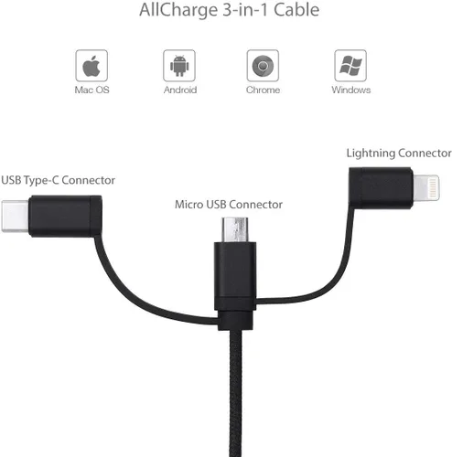 Vista 3 de BoxWave Cable compatible con Elgato Wave3 (Cable por BoxWave) - Cable 3 en 1 AllCharge para Elgato Wave3 - Negro azabache