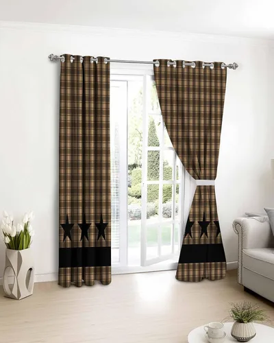 Vista 8 de Cortinas opacas Texas Barn Stars de 39 pulgadas de largo, cortinas rústicas con aislamiento térmico para dormitorio, sala de estar, 2 paneles de 55