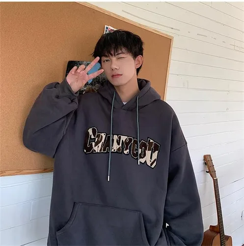 Vista 4 de Letter Print Graphic Drawstring Sweatshirt Punk Cool Hoodies for Men Trendy Emo Alt Clothes with Pockets Grunge Outfits
