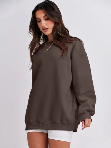 Vista 3 de ANRABESS Sudadera de gran tamaño para mujer, cuello redondo, Y2K, con forro polar, casual, cómoda, ropa de otoño 2025