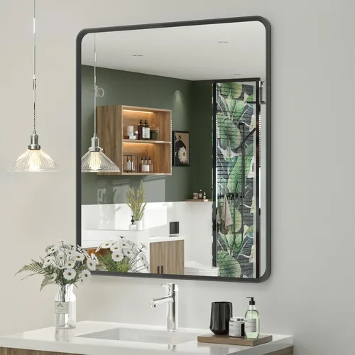Vista 32 de OKPAL - Espejo de tocador de baño de 20x24 pulgadas con marco de metal cepillado en bronce, espejo de baño con marco de metal cepillado en bronce
