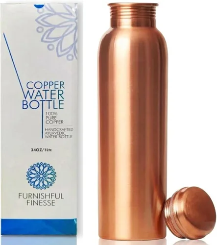 Vista 9 de Botella de agua de cobre 100% puro para beber, botella de cobre ayurvédico con acabado liso, a prueba de fugas, boca ancha, reutilizable y sin BPA